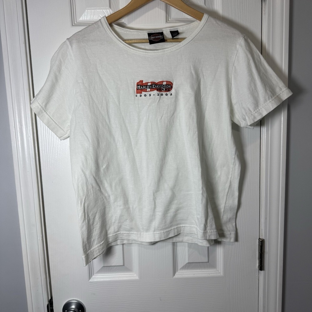 Vintage Y2K Harley Davidson 100th anniversary T‎ shirt Women's White L 1903-2003